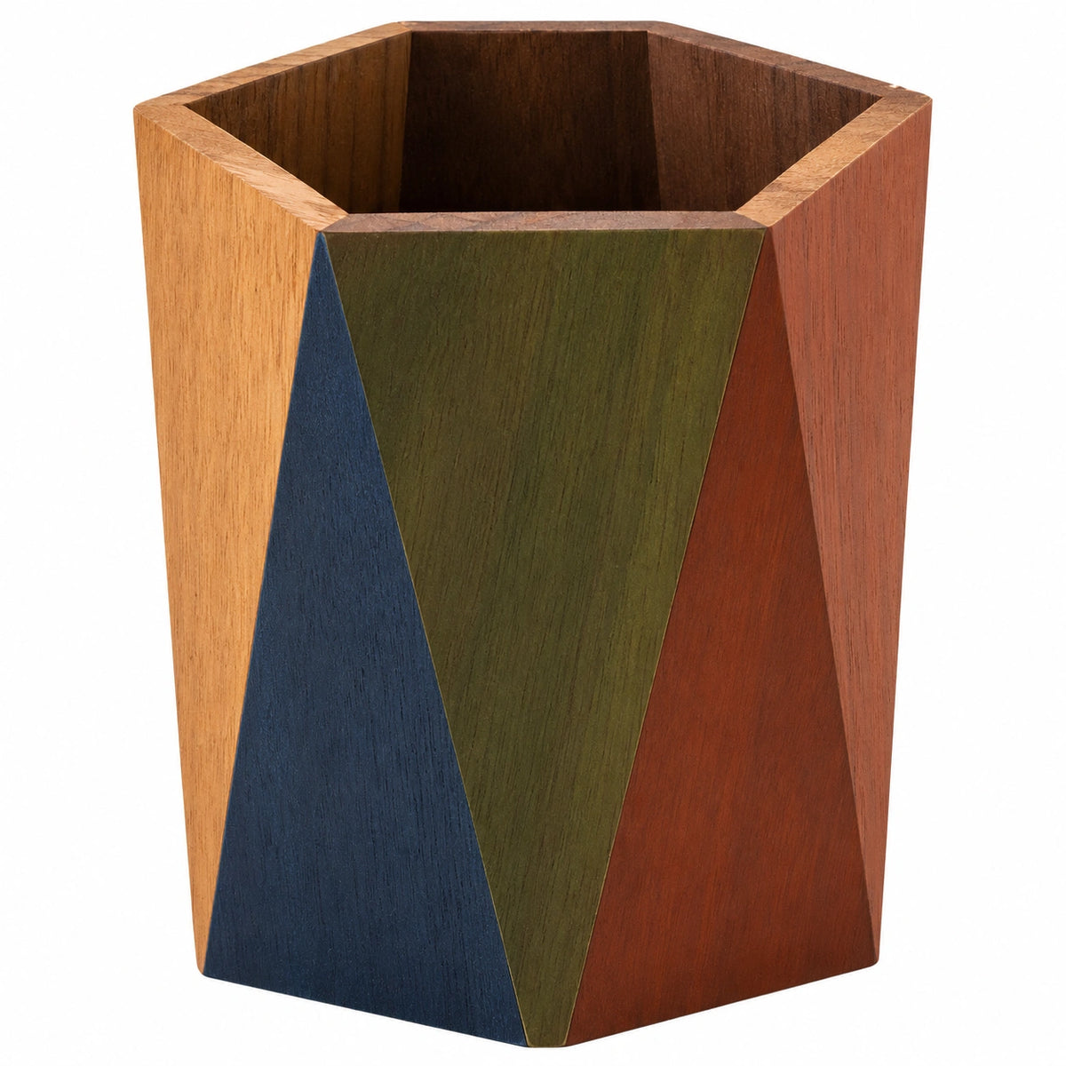 Porta lápices hexagonal de madera multicolor