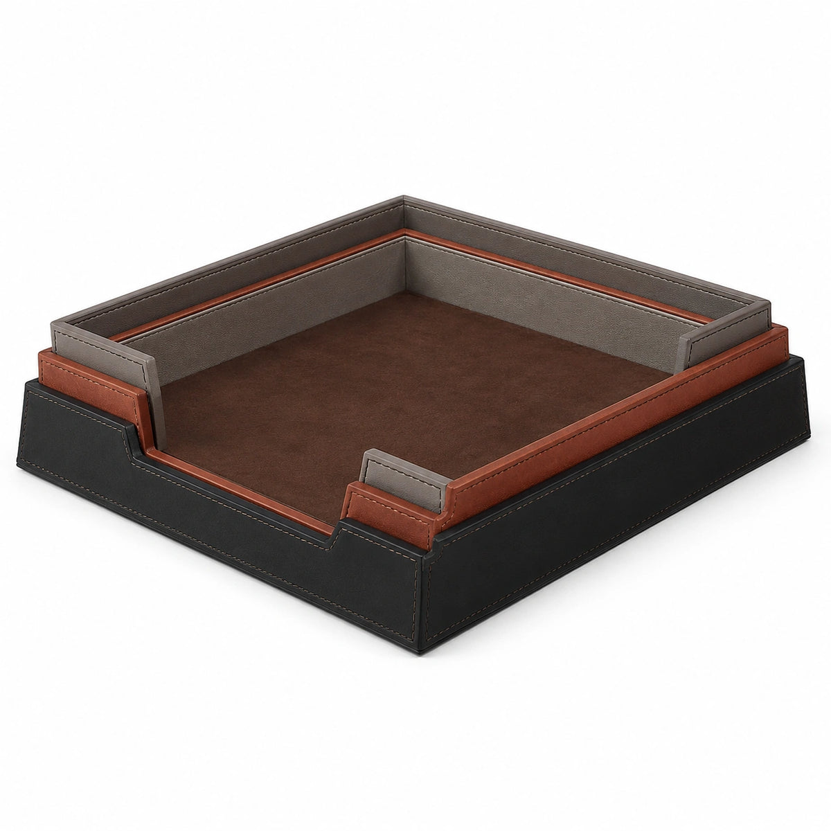 Bandeja Organizadora de Documentos Negro Marrón Gris 30x25x7cm