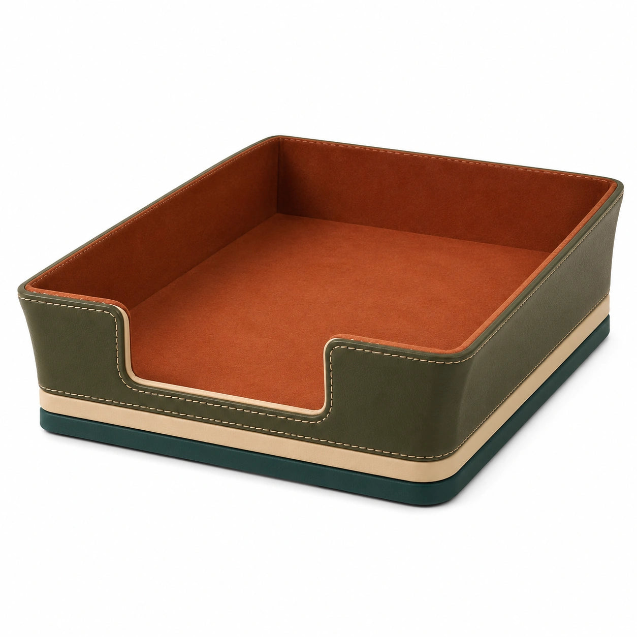 Bandeja organizadora de documentos verde y beige 24x24x6cm