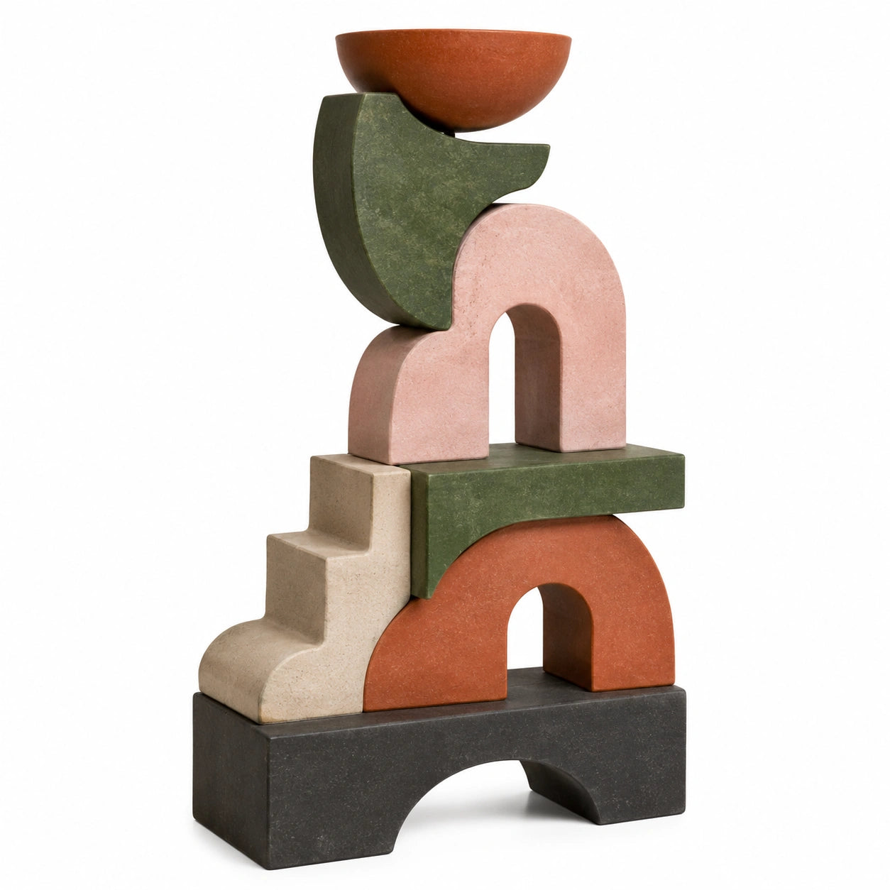 Escultura Decorativa Geométrica Multicolor de Concreto