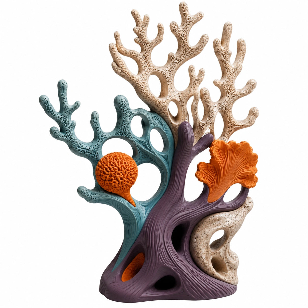 Escultura Decorativa de Coral Colores Azul, Naranja y Beige