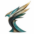 Escultura Abstracta Moderna en Verde, Dorado y Negro