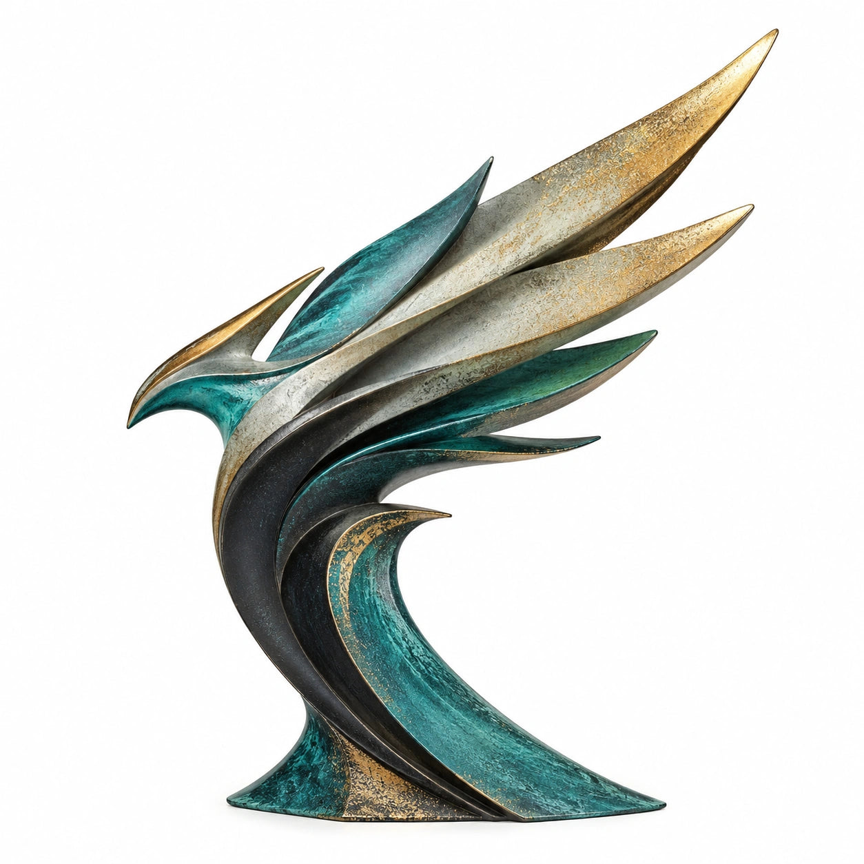 Escultura Abstracta Moderna en Verde, Dorado y Negro