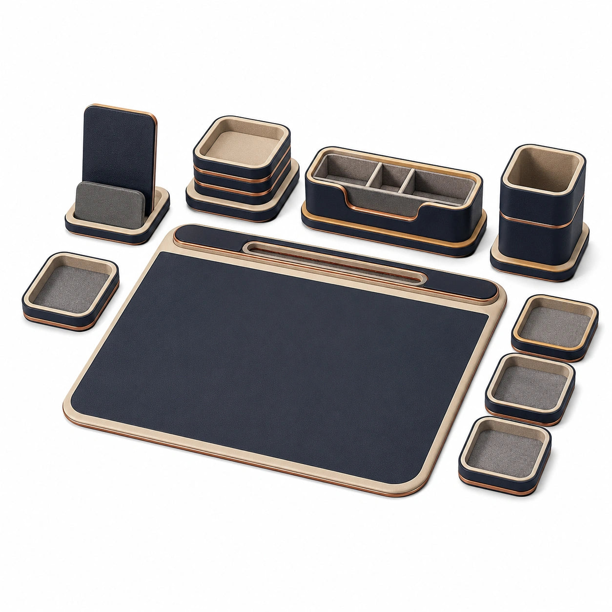 Set de Organizadores de Escritorio Azul y Beige