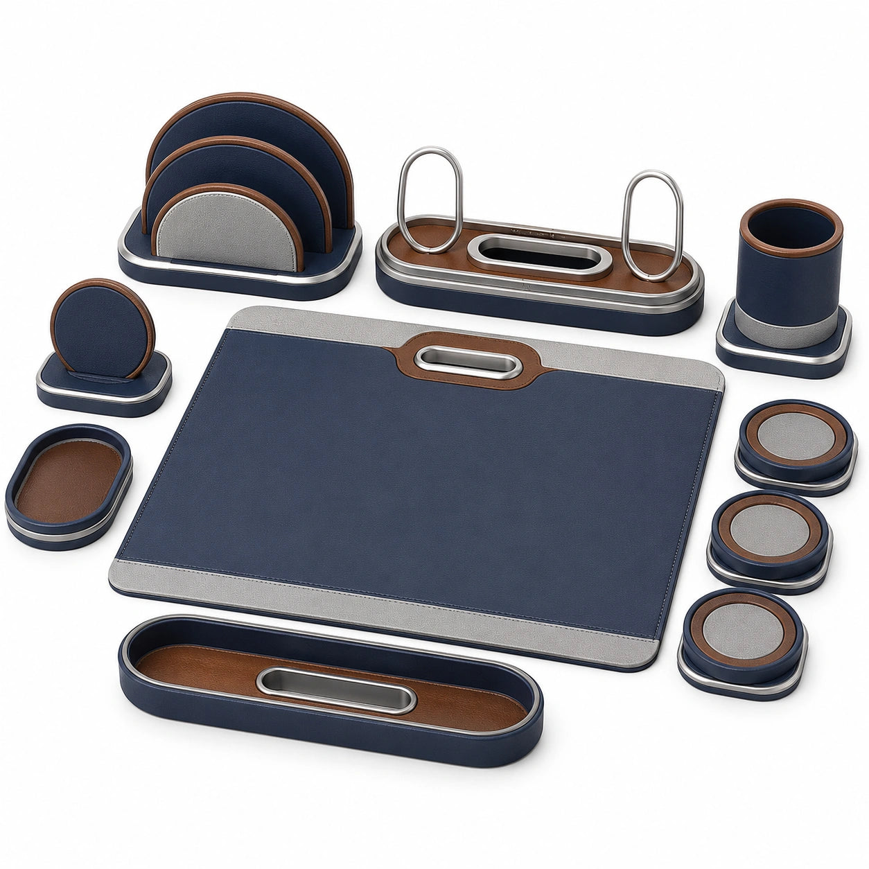 Set de Accesorios de Oficina Azul, Plateado y Marrón