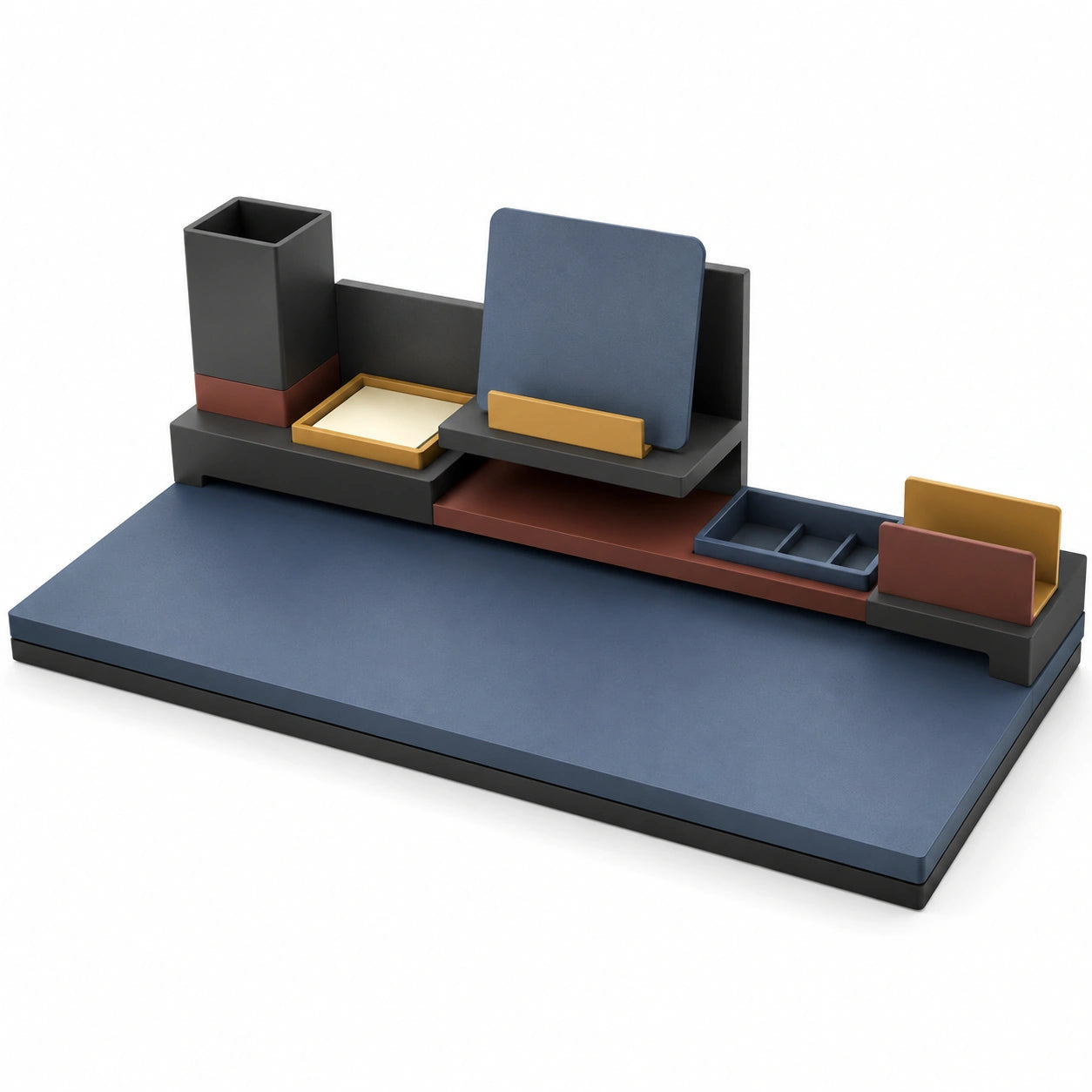 Organizador de Escritorio Modular Azul, Negro y Marrón