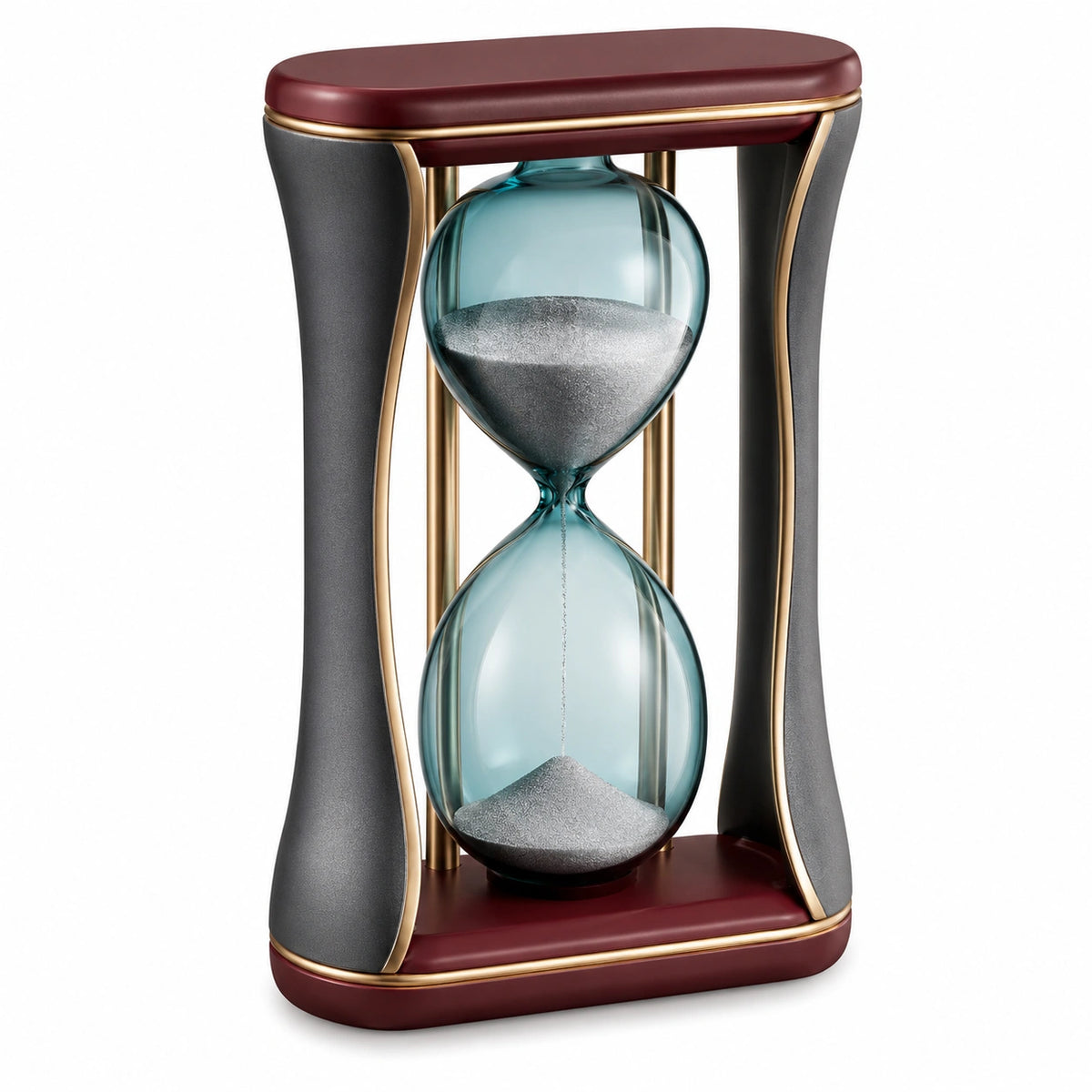 Reloj de Arena Decorativo 30 Minutos Vidrio Azul con Soporte Dorado y Burdeos