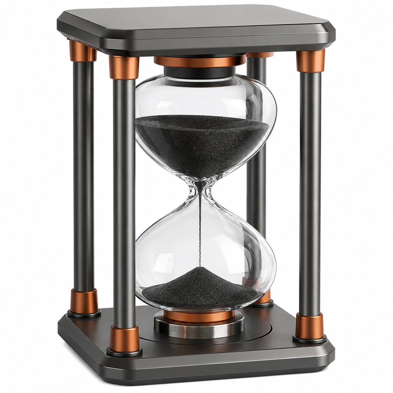 Reloj de Arena Decorativo Negro/Gris/Bronce con Base Metálica de 60 Minutos