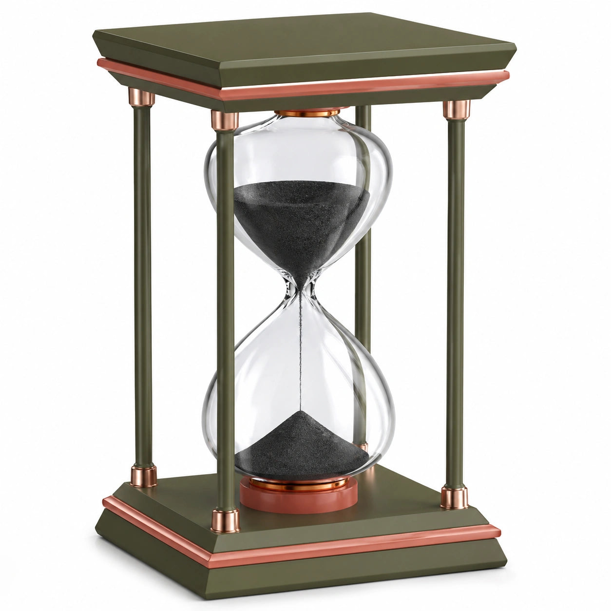 Reloj de Arena Decorativo Verde/Bronce con Vidrio Transparente