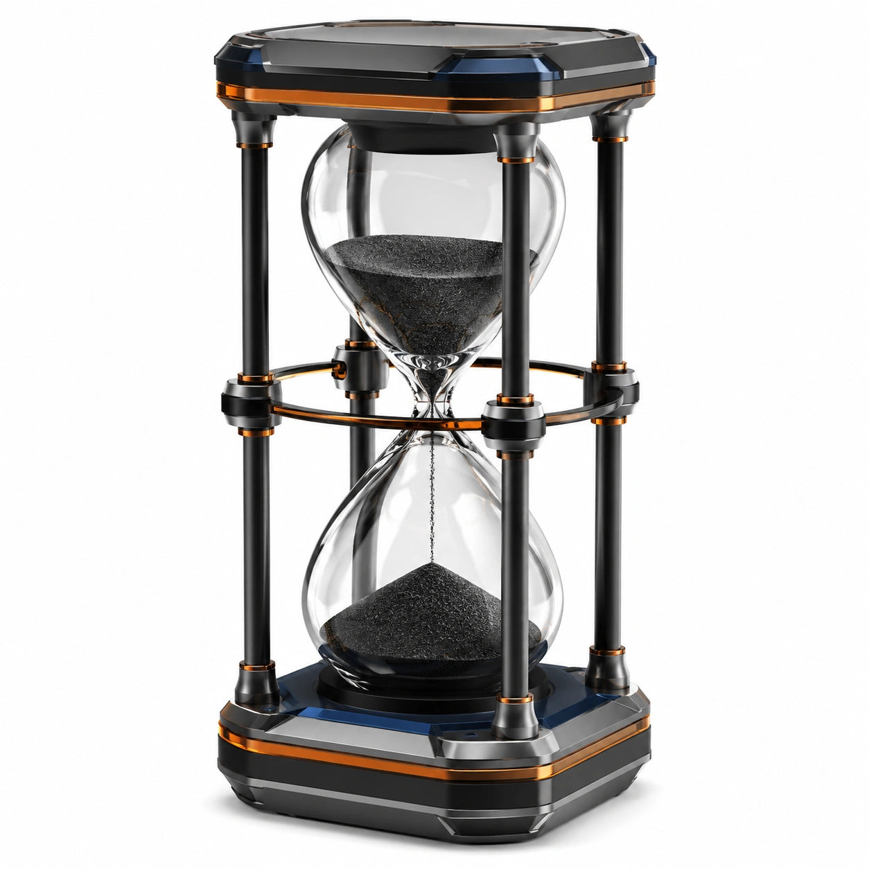 Reloj de Arena Decorativo Negro con Estructura Metálica Moderna