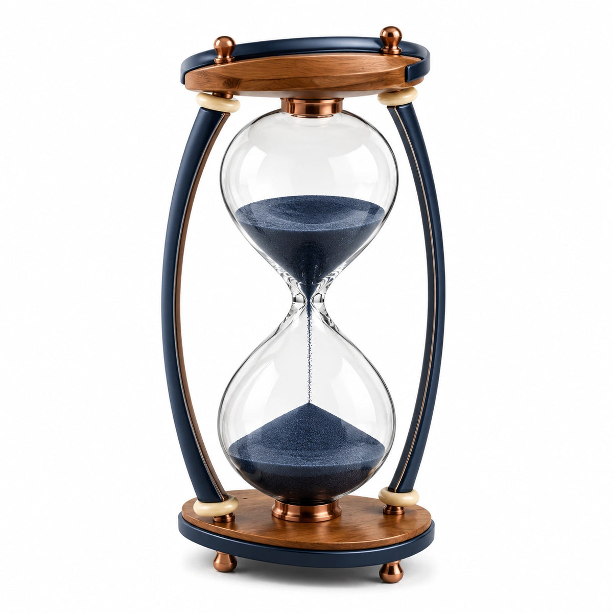 Reloj de Arena Decorativo Azul Oscuro con Base Metálica, 60 Minutos