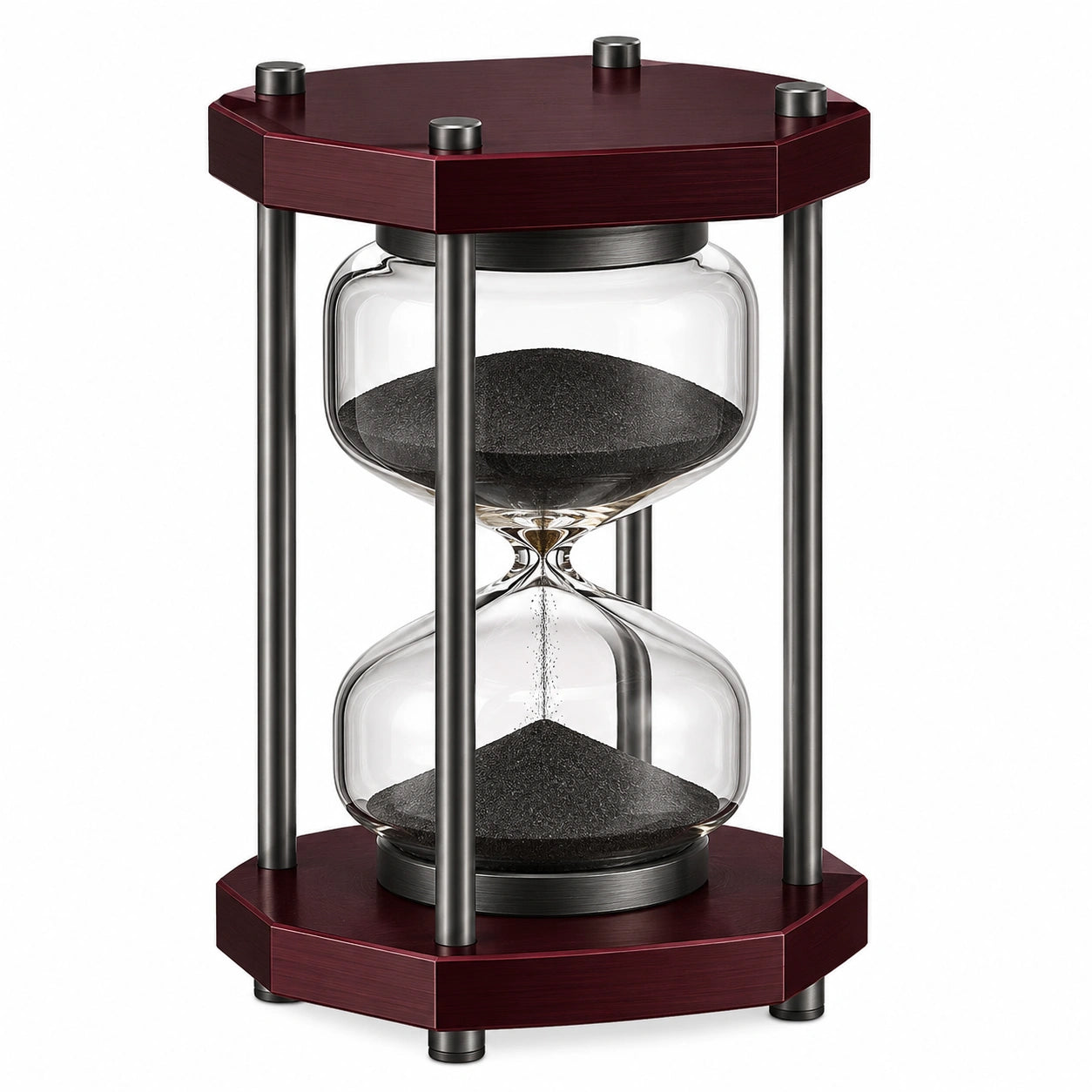 Reloj de Arena de 60 Minutos con Base de Madera Marrón y Soporte Metálico