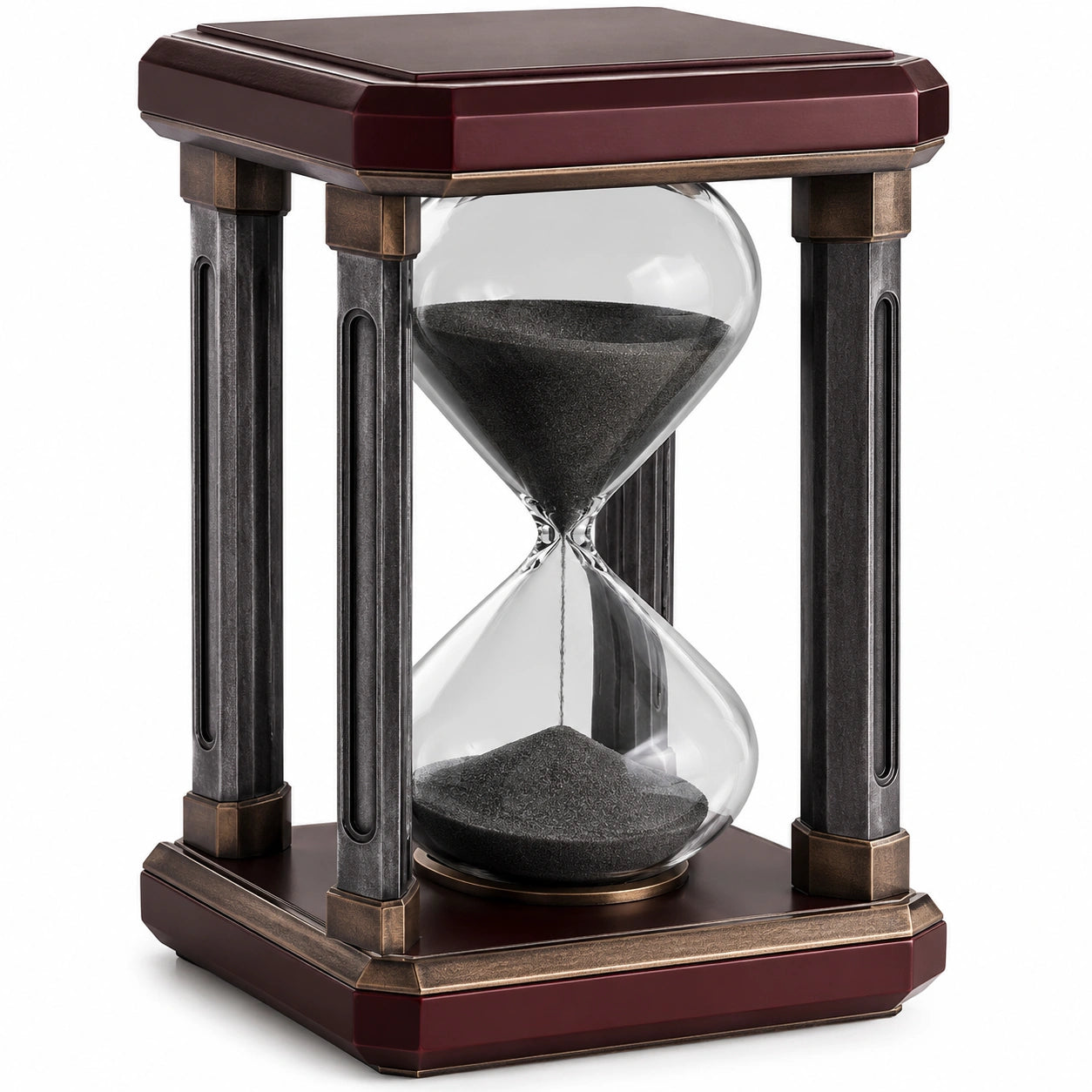 Reloj de Arena Decorativo con Arena Negra y Base Granate