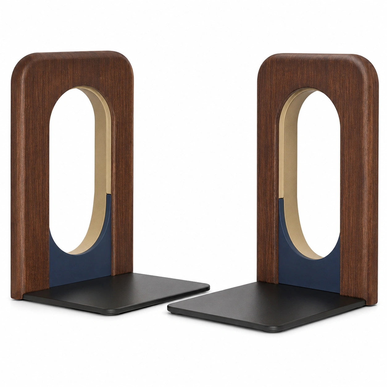 Soportes para Libros Geométricos en Marrón, Dorado y Azul Marino