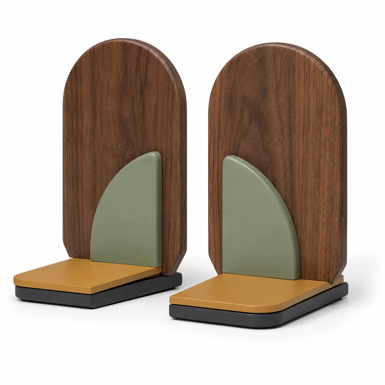 Sujetalibros Modernos Geométricos en Madera, Naranja y Verde