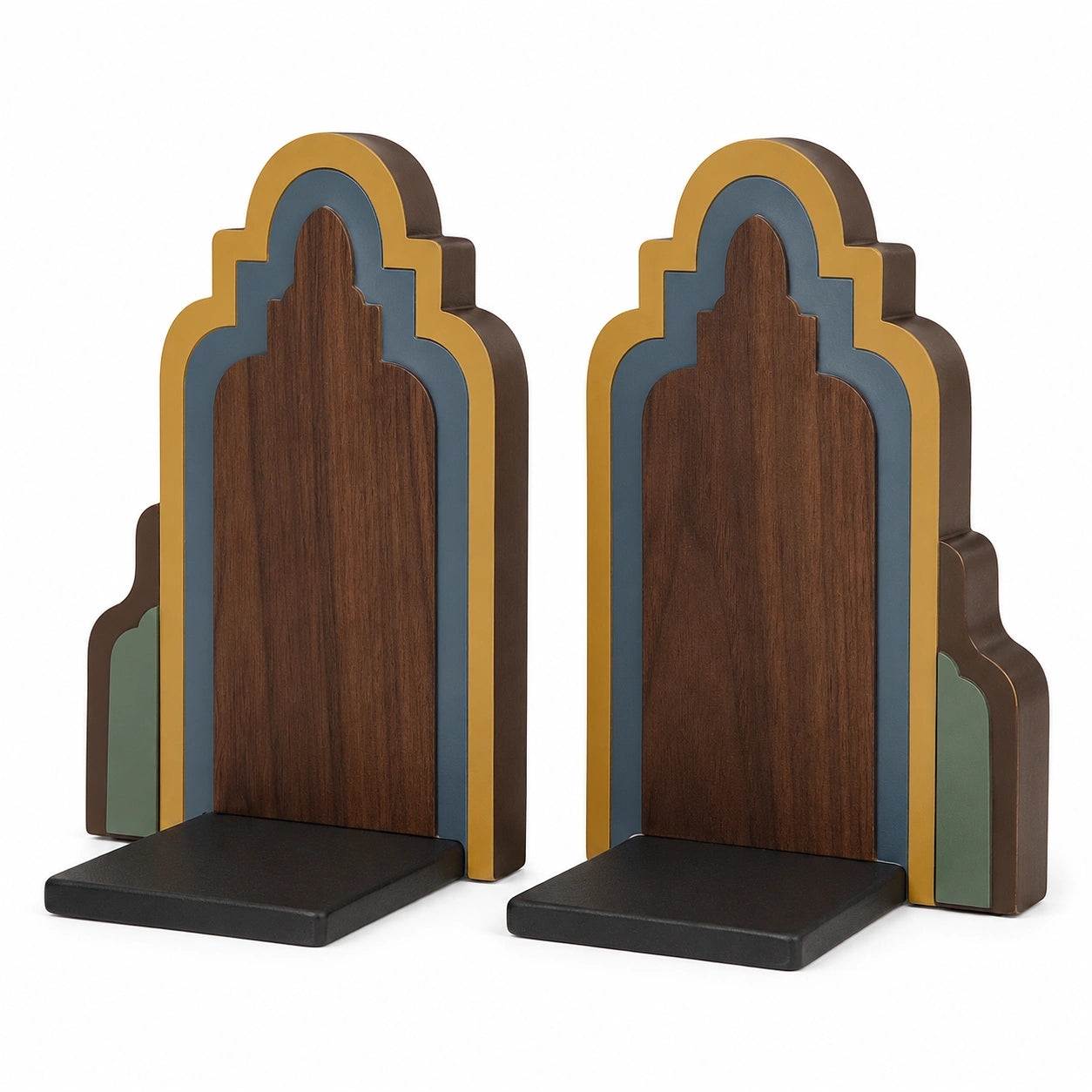 Sujetalibros Decorativos Diseño Arquitectónico Marrón/Azul/Oro