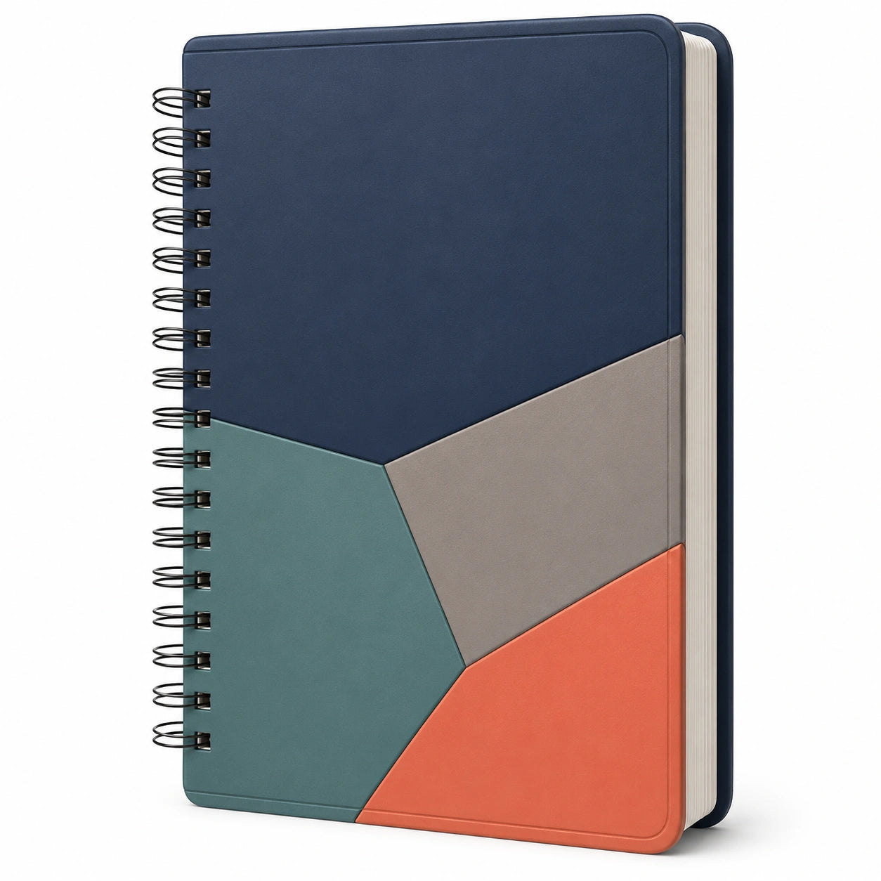 Cuaderno Espiral con Diseño Geométrico Azul, Gris, Verde y Naranja